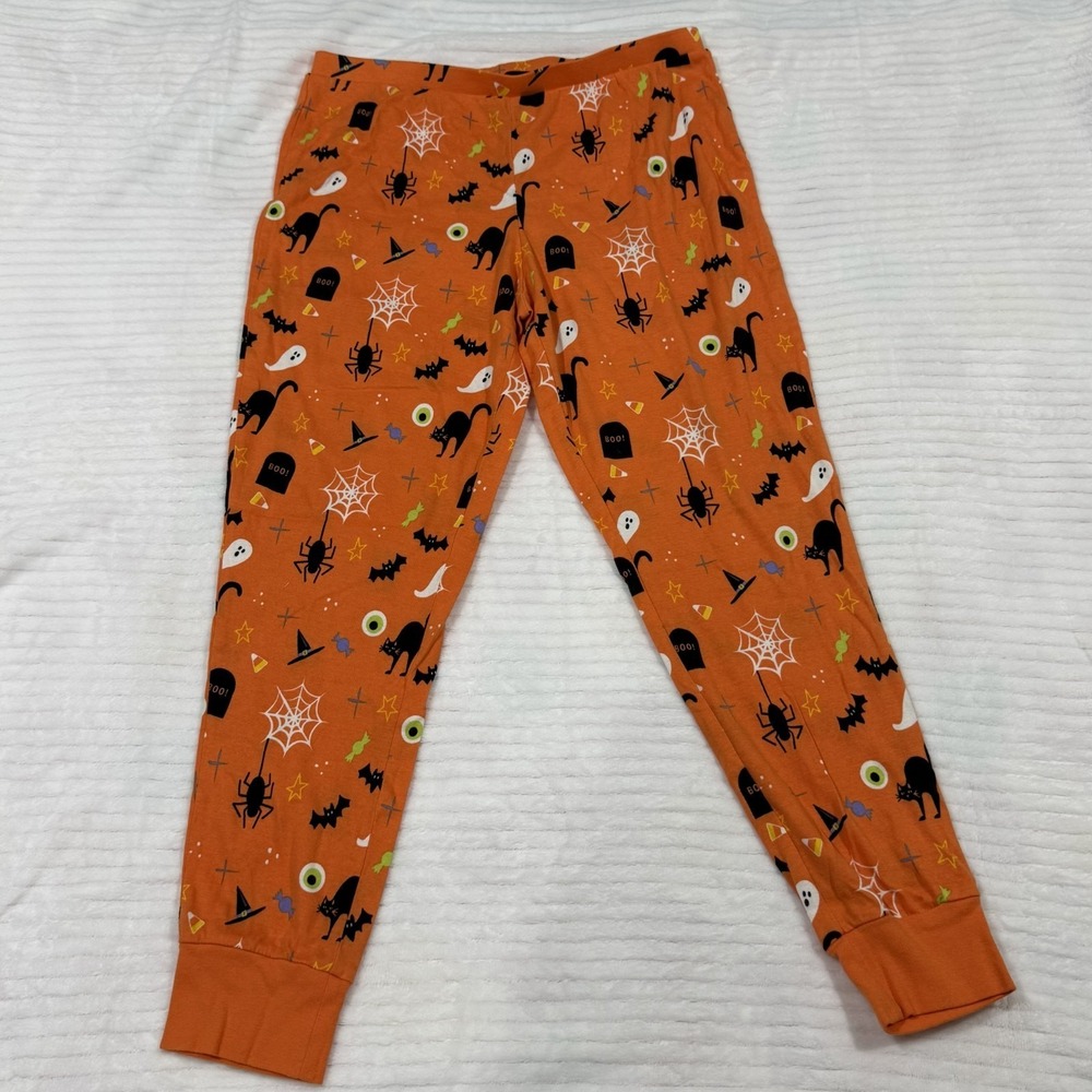 Hyde & EEK! Boutique Women's Halloween Pajama Set Orange Ghost Cat Bat Sleepwear - Picture 4 of 6